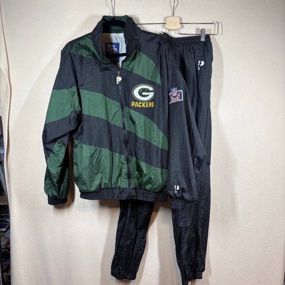 Vtg 90s Y2K Womens Pro Player NFL Green Bay Packers Tracksuit Set Green Black Sm